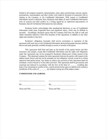 Non Disclosure Agreement Template For Employees