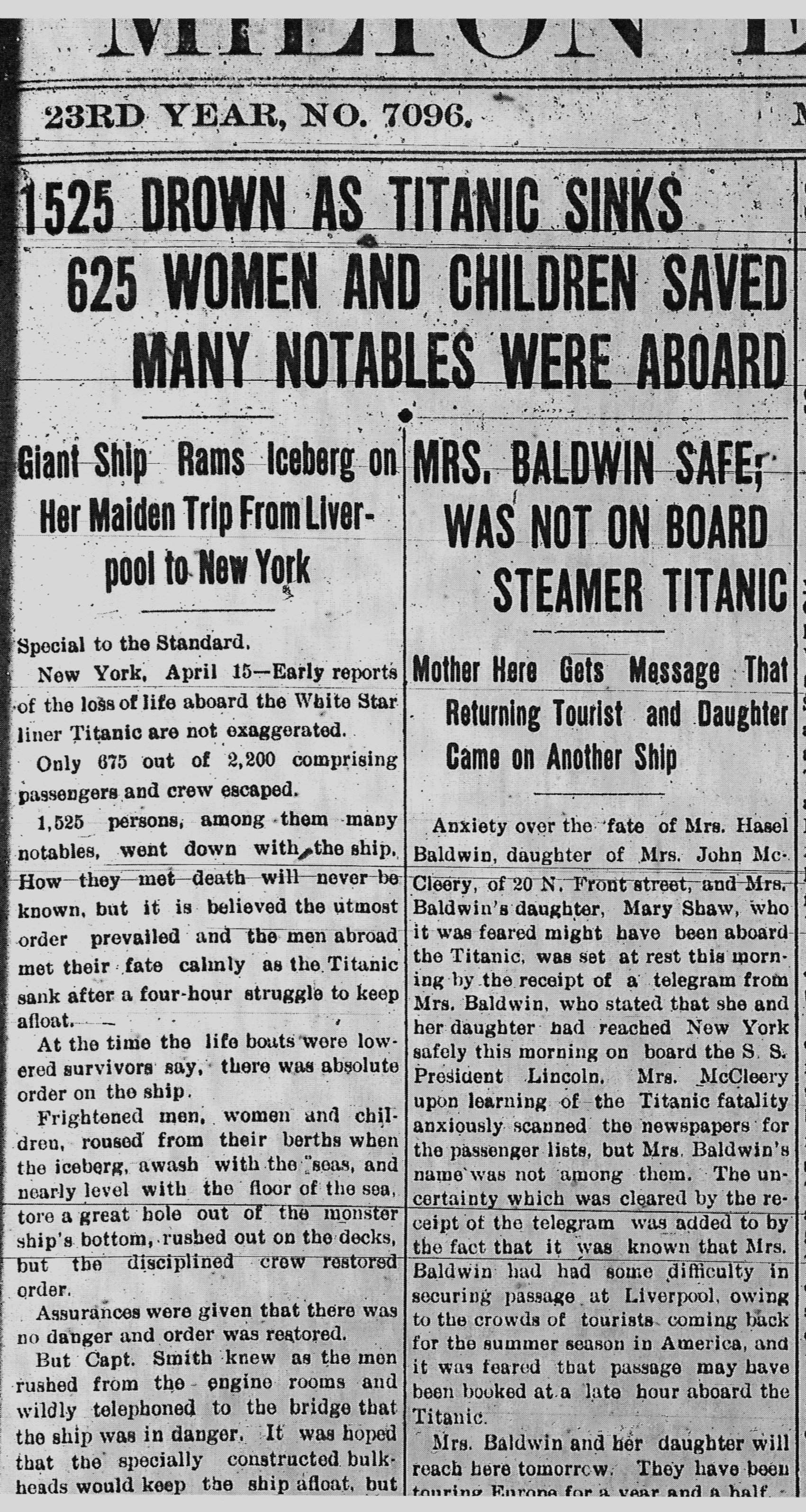 Original Titanic Sinking Newspaper