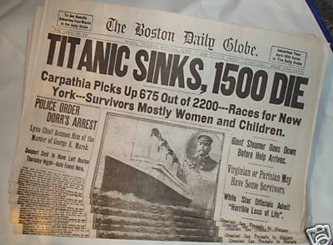 Original Titanic Sinking Newspaper