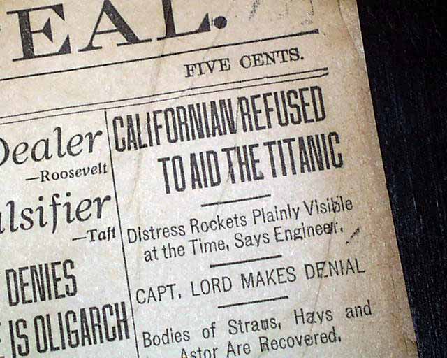 Original Titanic Sinking Newspaper