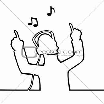 Person Listening To Music Cartoon