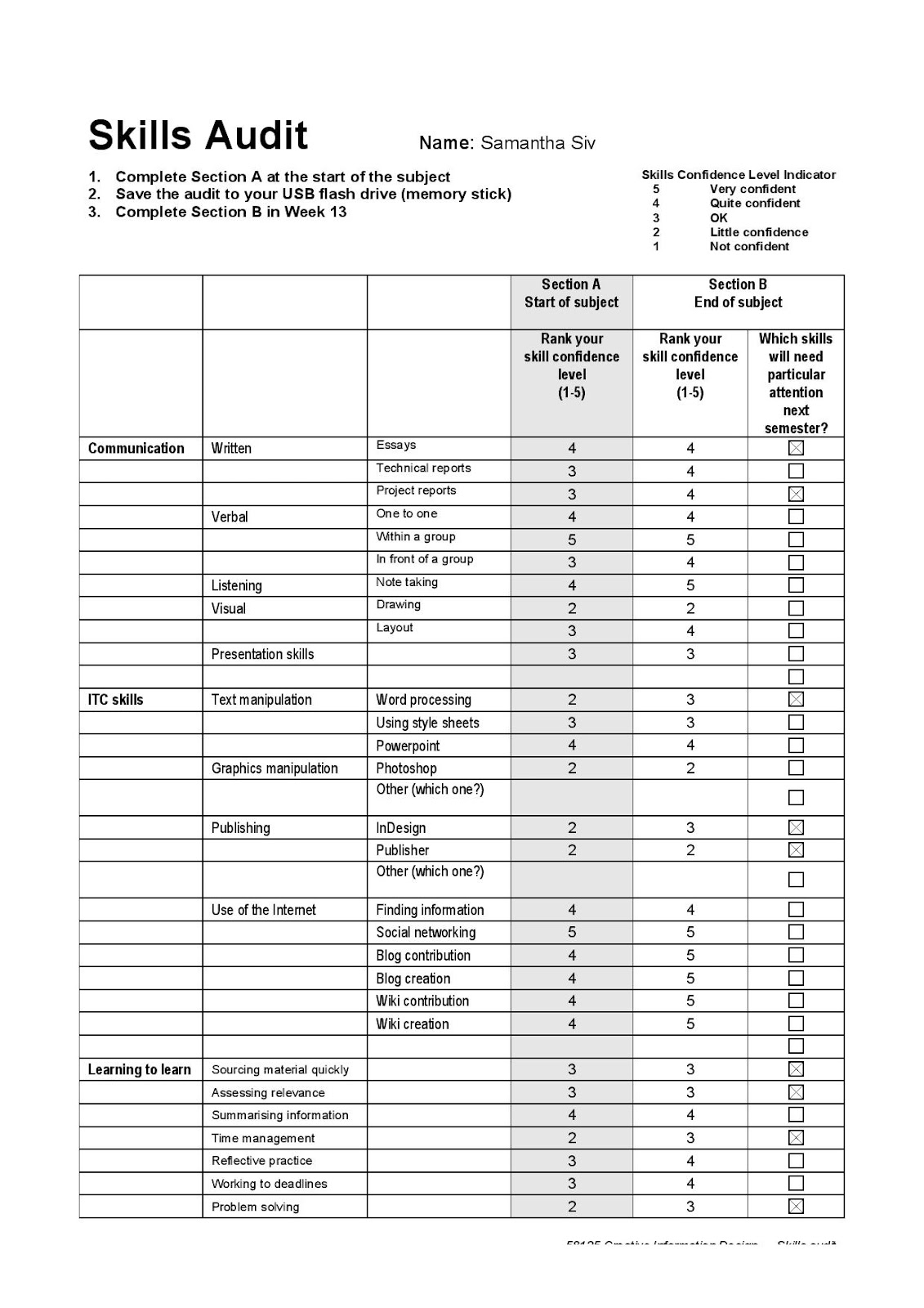 Personal Skills Audit Form