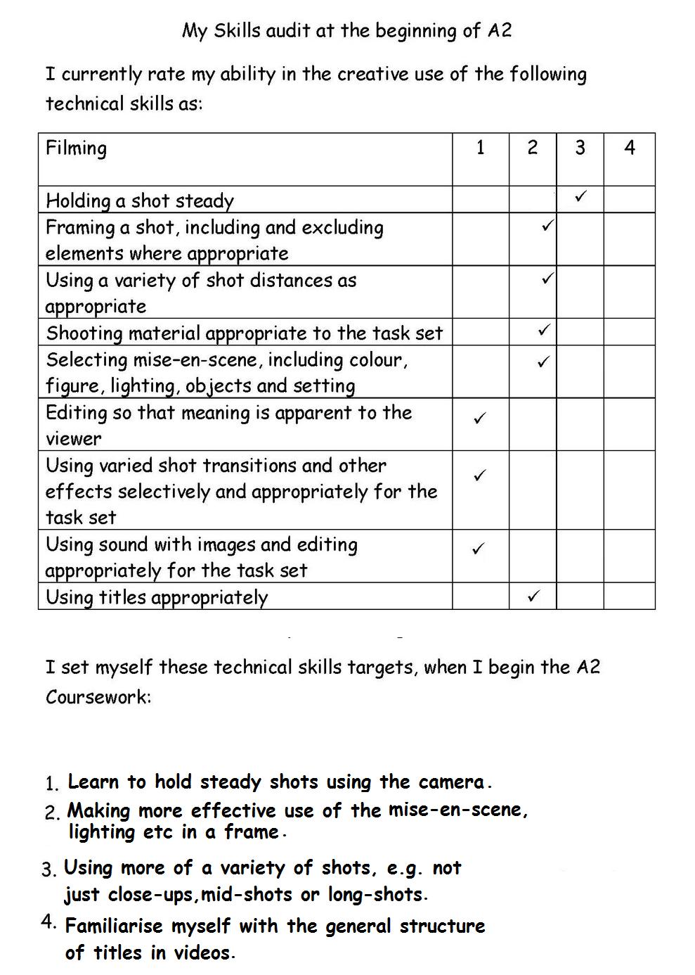 Personal Skills Audit Form