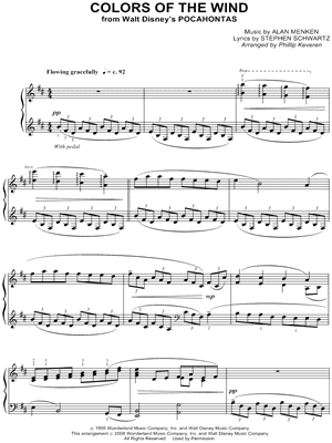 Pocahontas Colors Of The Wind Sheet Music