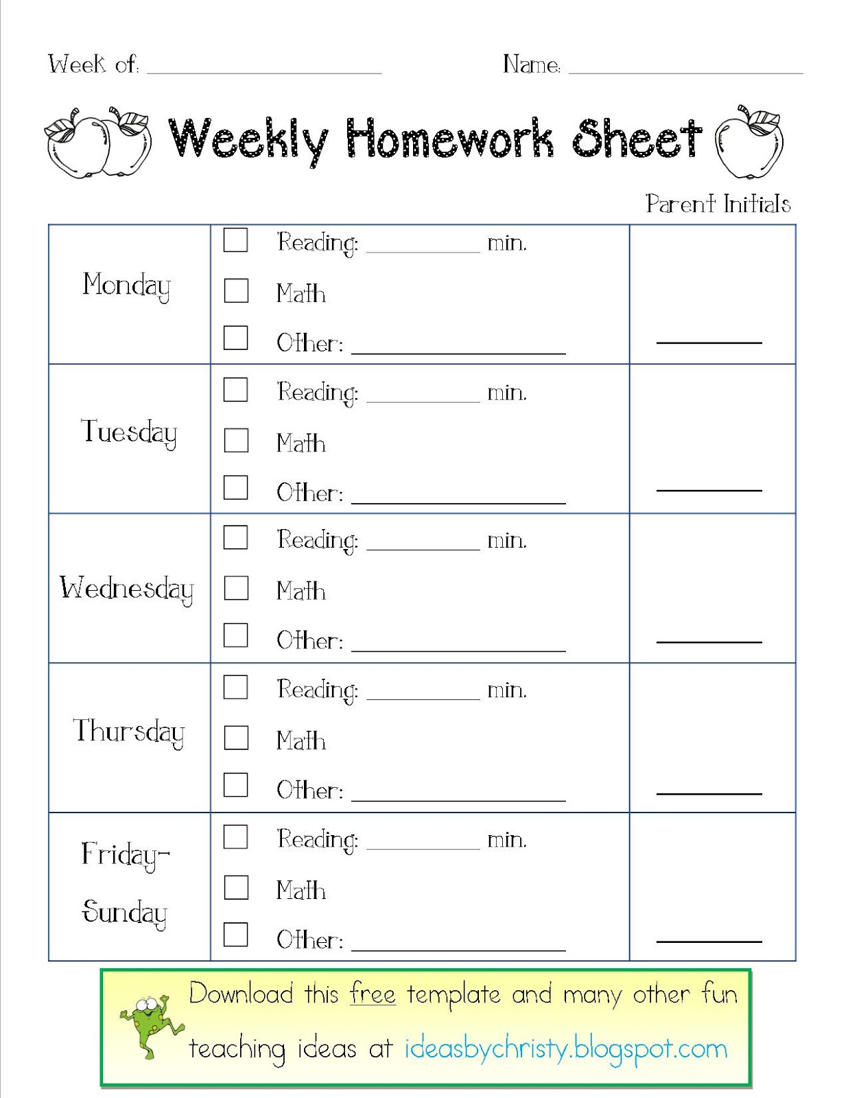 Preschool Homework Sheets