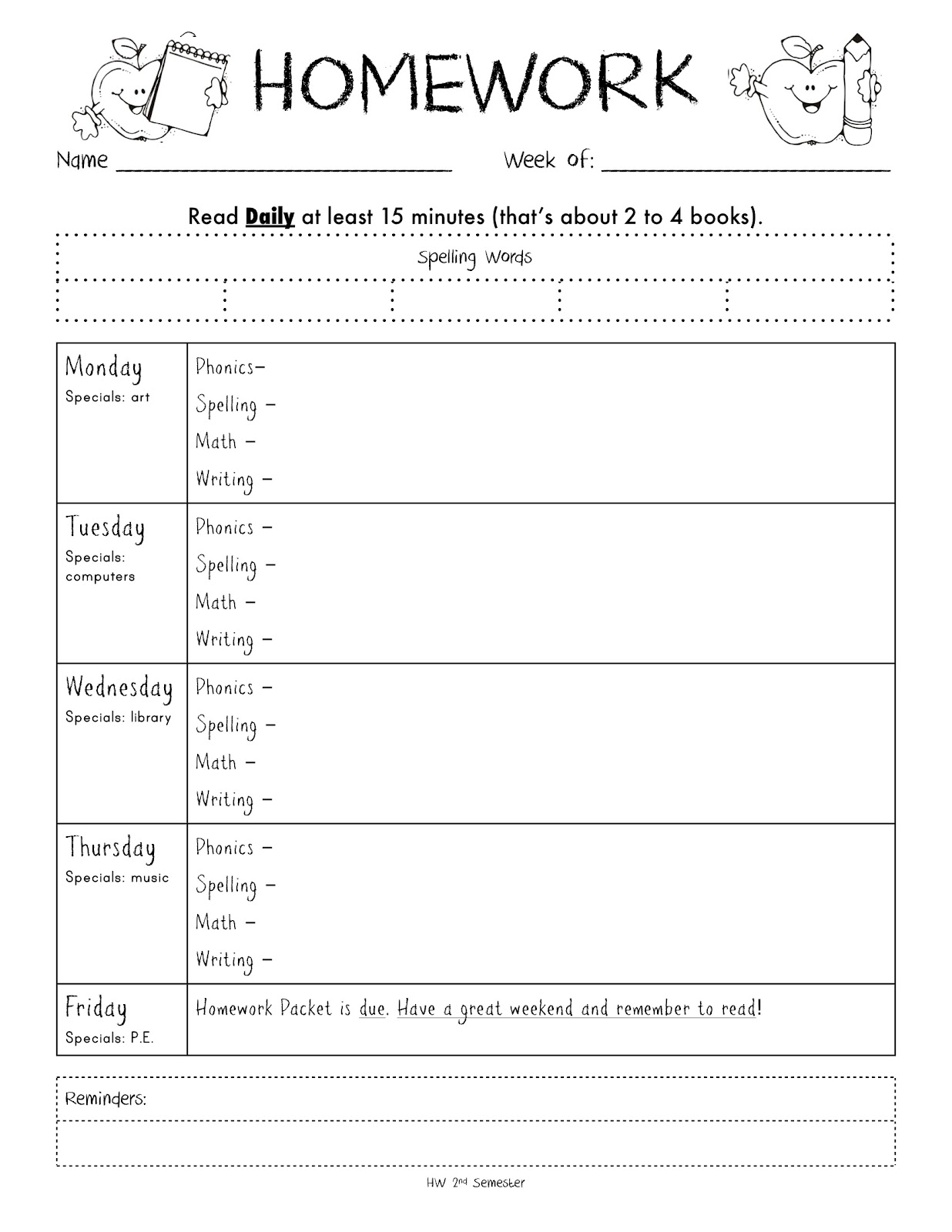 Printable Homework Sheets