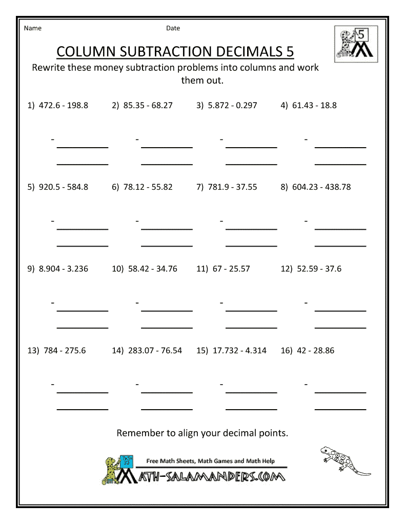 Printable Homework Sheets For Year 5