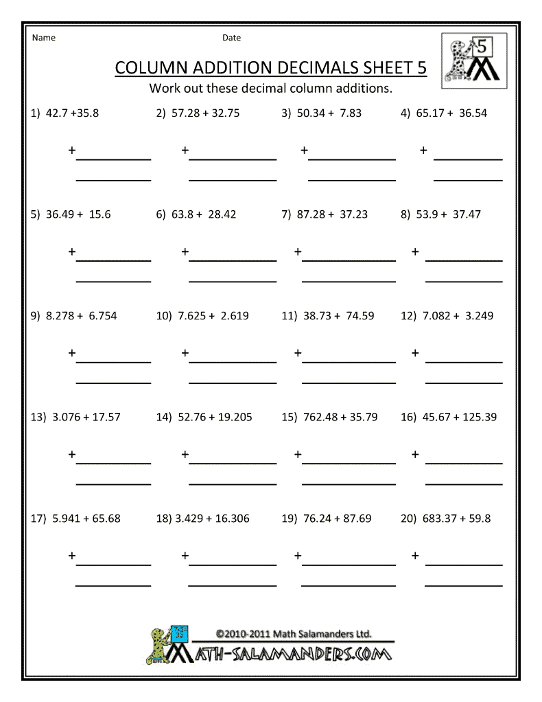 Printable Homework Sheets For Year 5