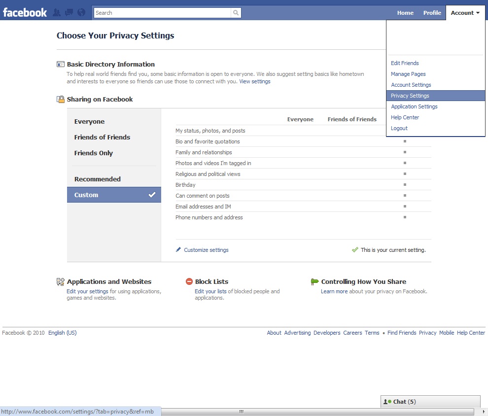 Privacy Settings On Facebook Page