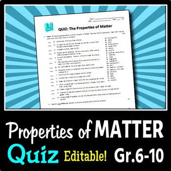 Properties Of Matter Worksheet Answer Key