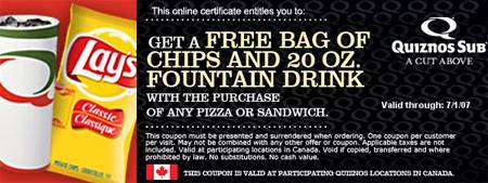 Quiznos Canada Nutrition