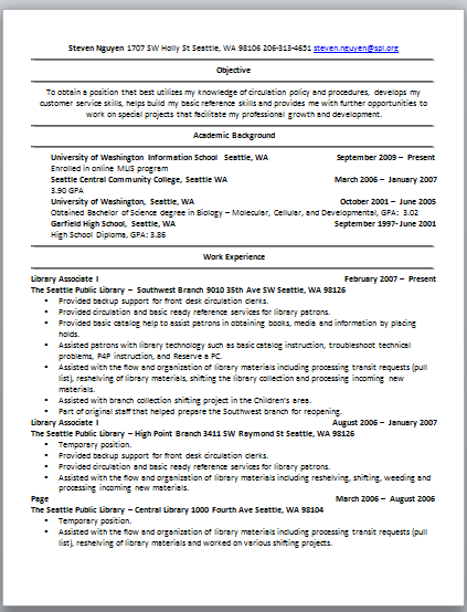 Related Coursework Resume