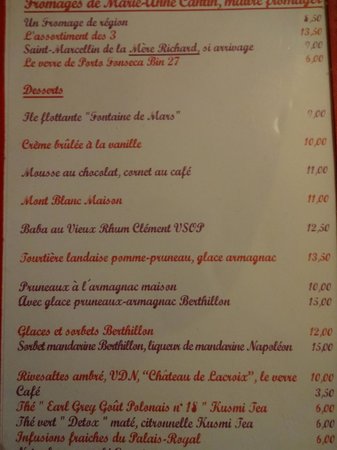 Restaurants In Paris France With Menus And Prices In English