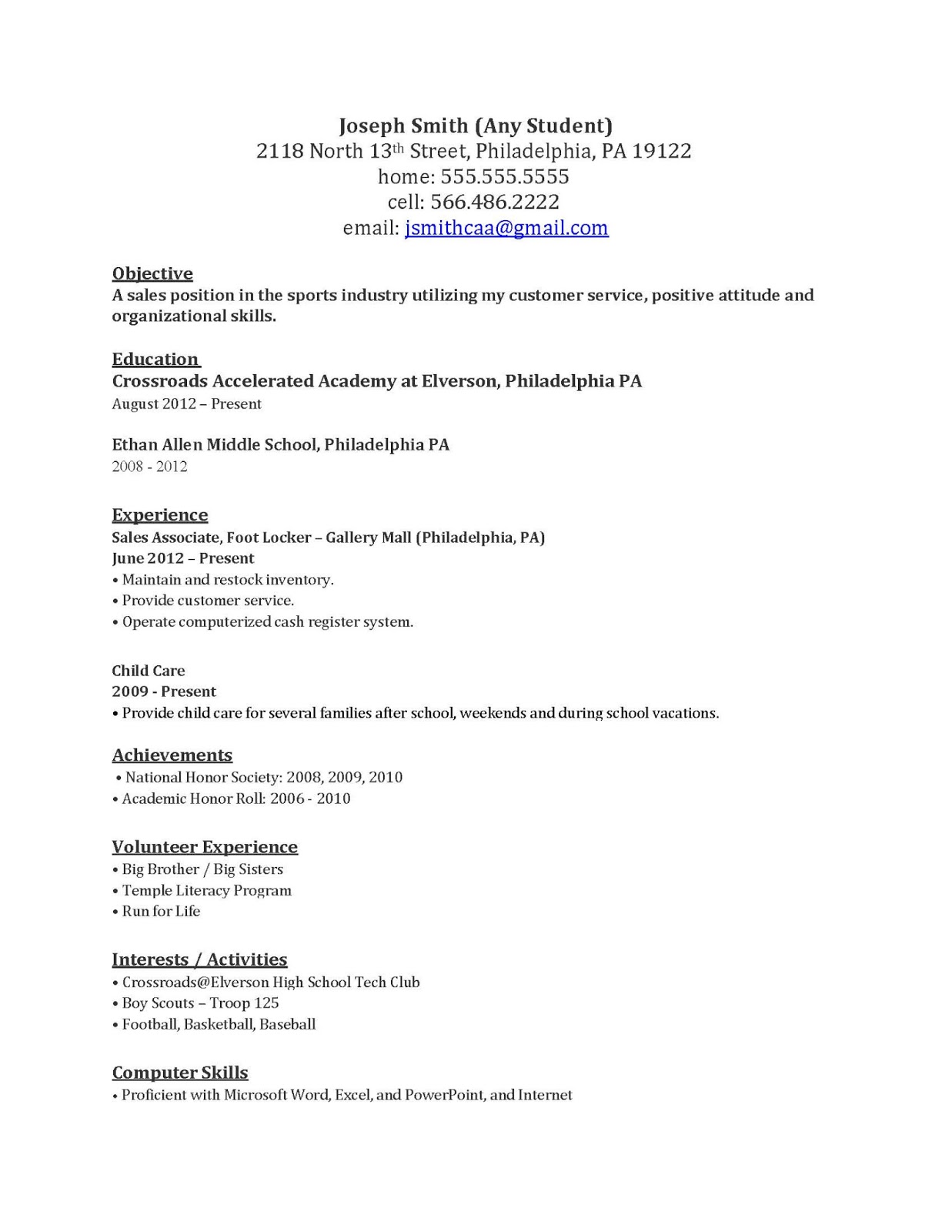 Resumes For Students With No Experience