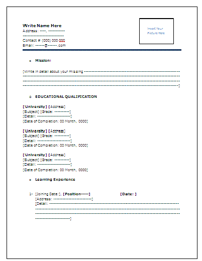 Resumes Format For Freshers