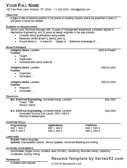 Resumes Formats