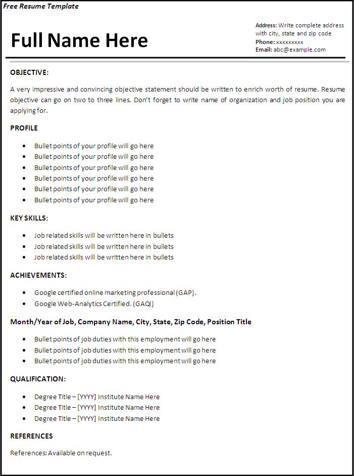 Resumes Formats Download