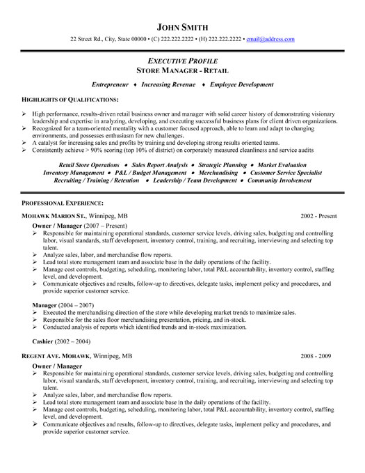 Retail Management Resume Template