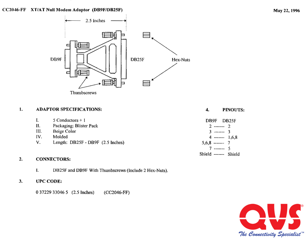 Rs232 Null Modem Cable Pinout Db9 To Db25