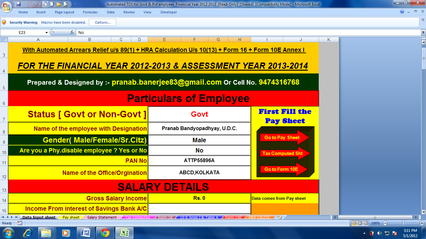 Salary Calculator India Excel