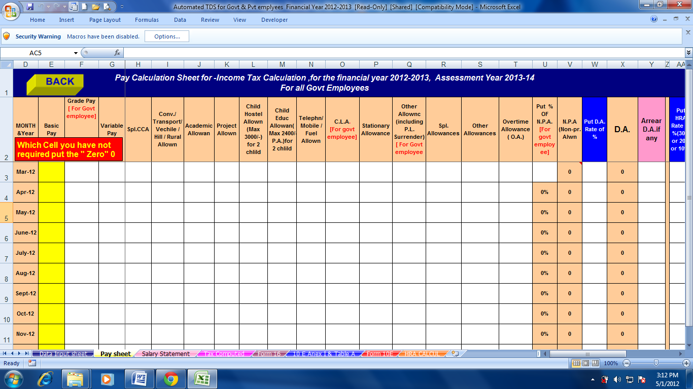 Salary Calculator India Xls