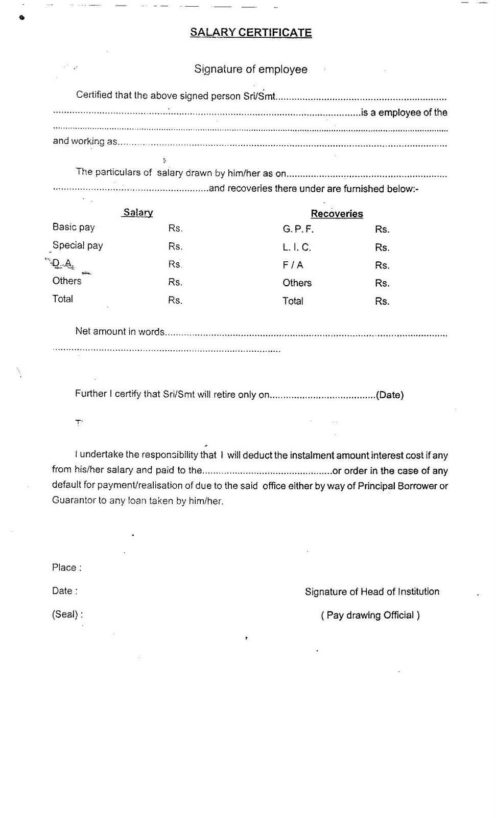 Salary Certificate Letter Template