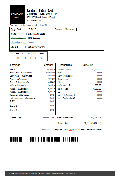 Salary Slip Format Excel Formula Free Download