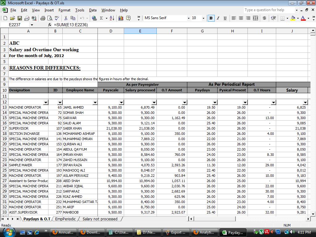 Salary Structure Format In Excel Free Download