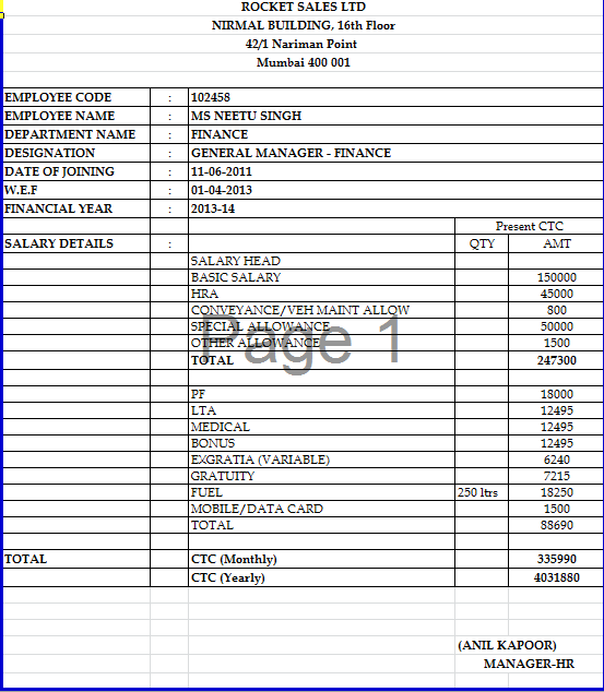 Salary Structure In India In Excel