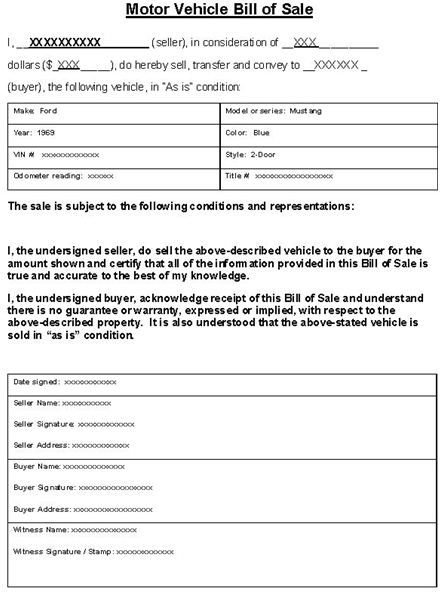 Sale Agreement Format For Car