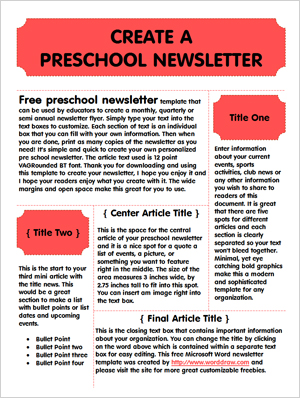 Sample Preschool Newsletters For Parents