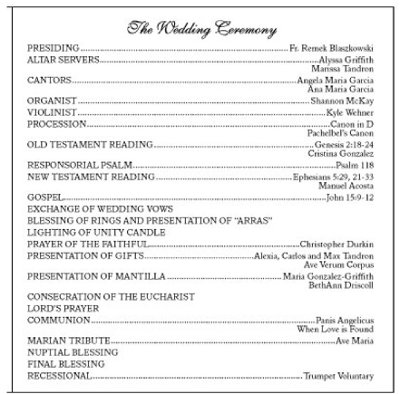 Sample Wedding Ceremony Programs