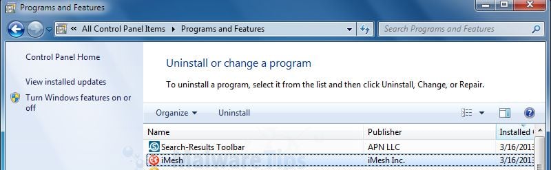 Search Results Toolbar Removal