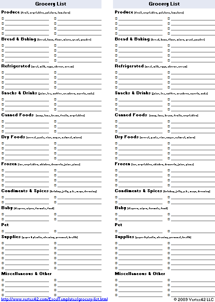 Shopping List Template For Children