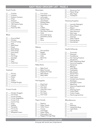 Shopping List Template Printable