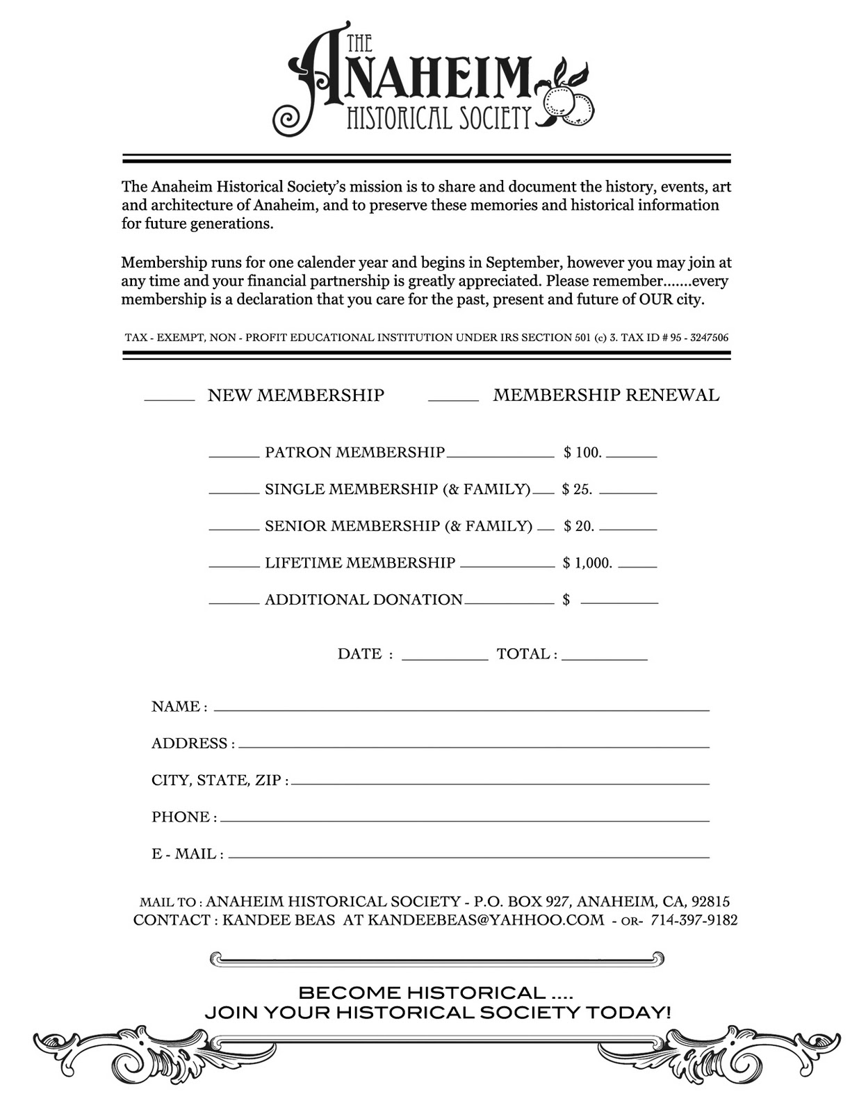 Society Membership Form Format