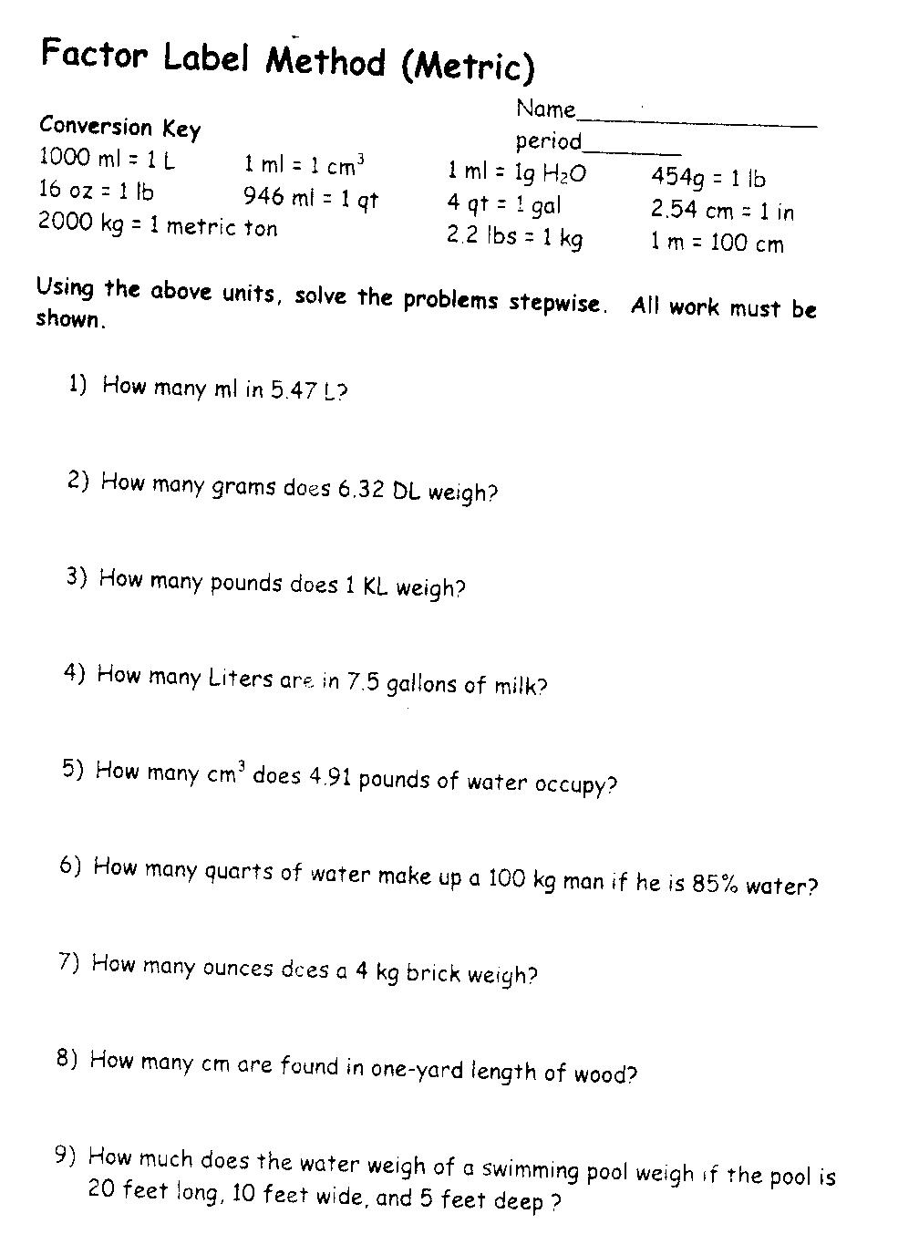 Solutions Chemistry Worksheet