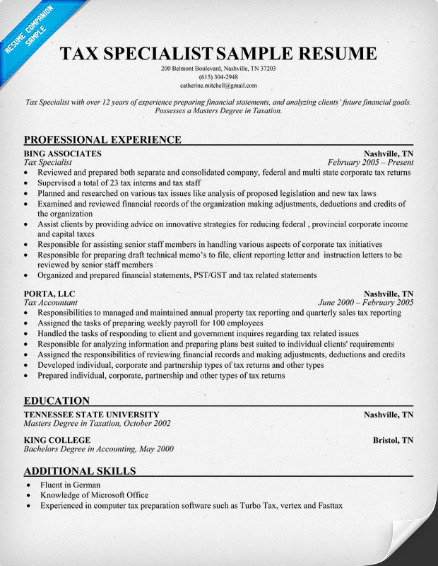 Tax Accountant Resume Example