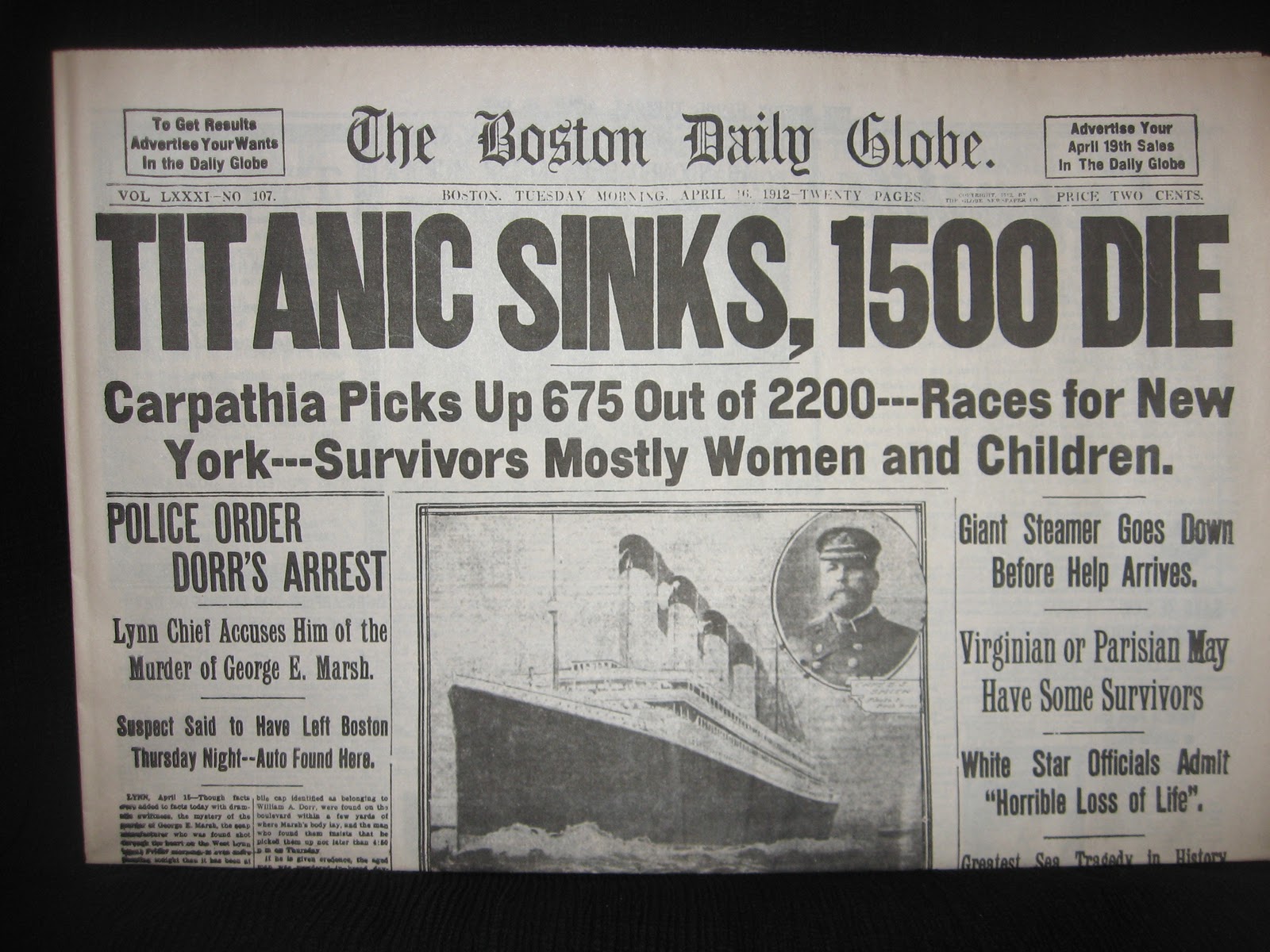 Titanic Sinking Newspaper