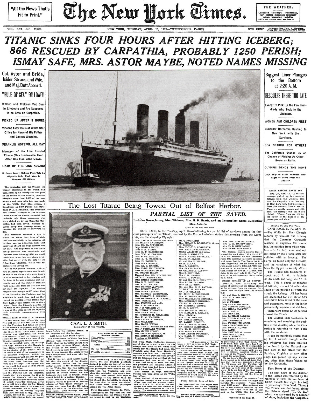 Titanic Sinking Newspaper