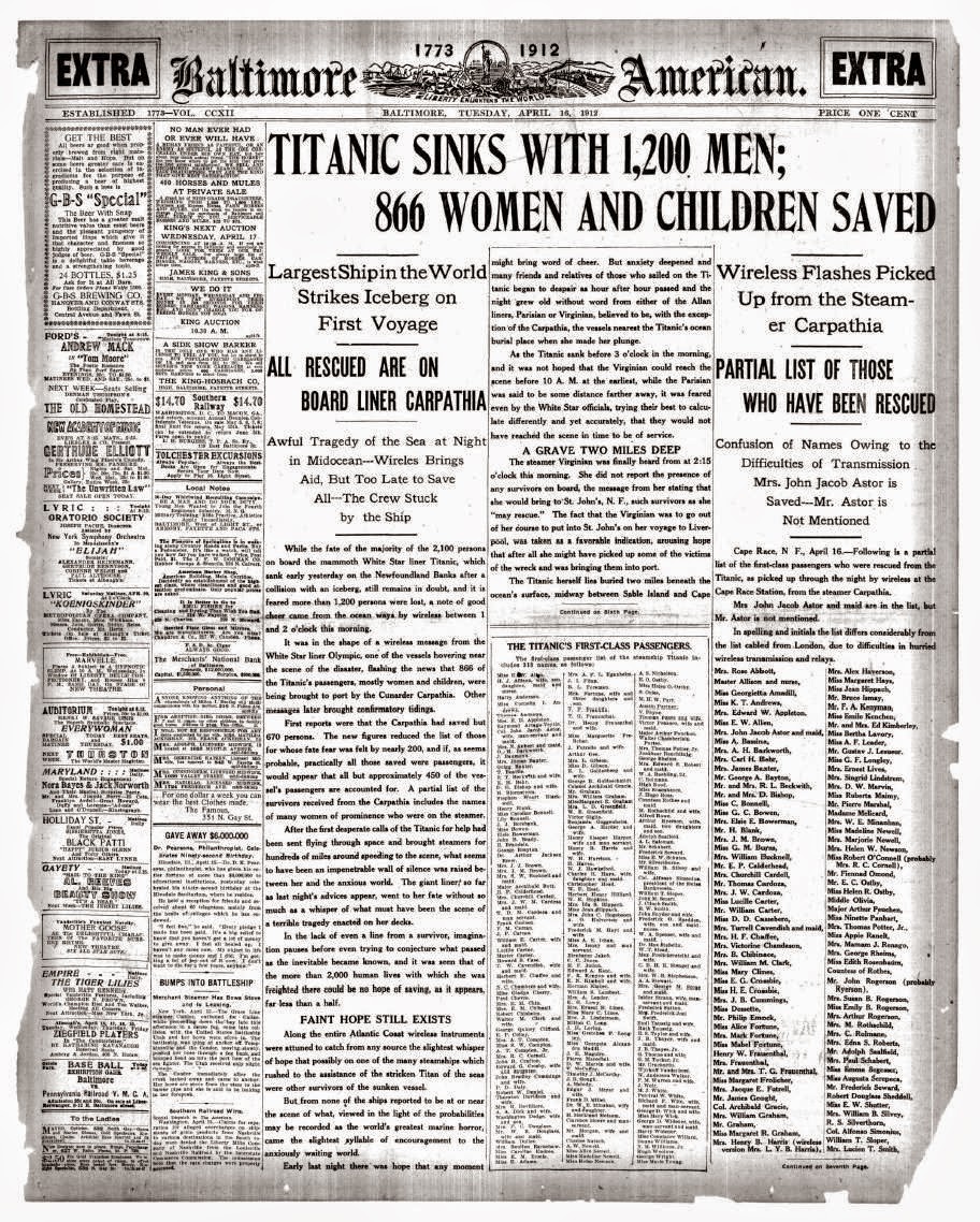 Titanic Sinking Newspaper