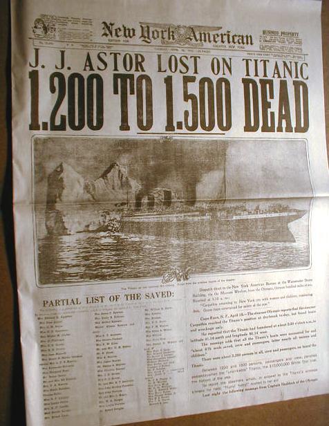 Titanic Sinking Newspaper Article