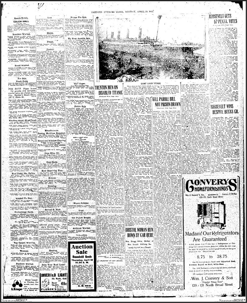 Titanic Sinking Newspaper Article