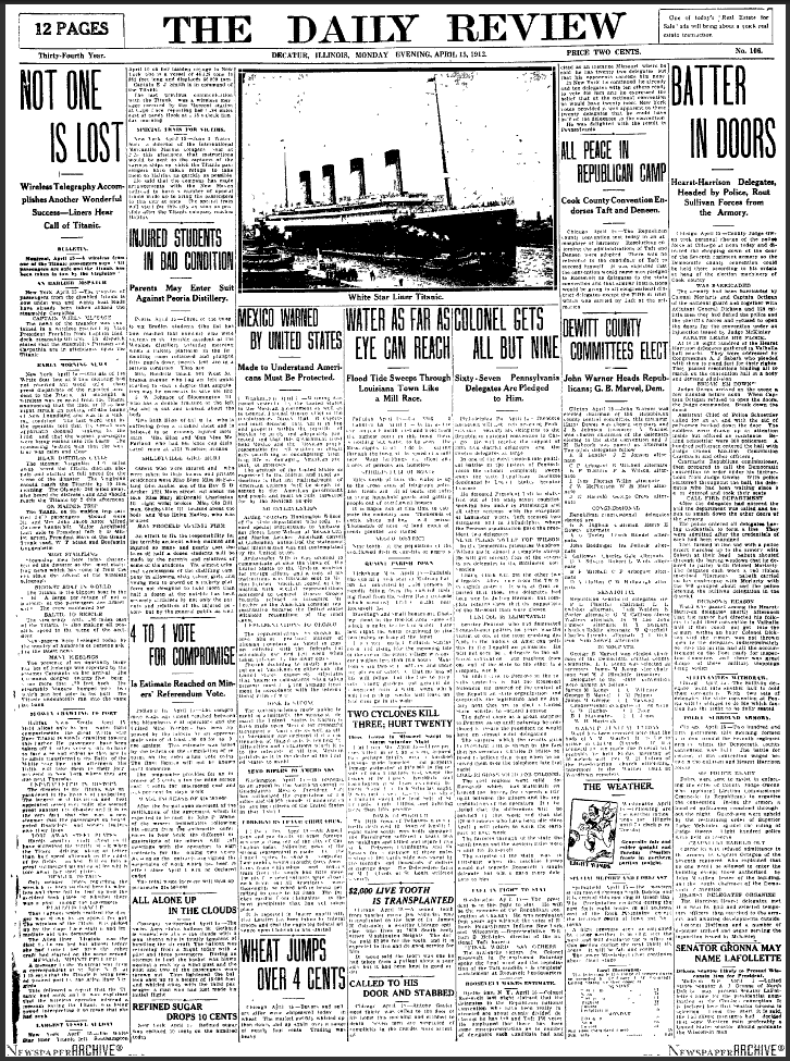 Titanic Sinking Newspaper Headlines