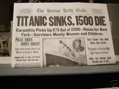 Titanic Sinking Newspaper Headlines