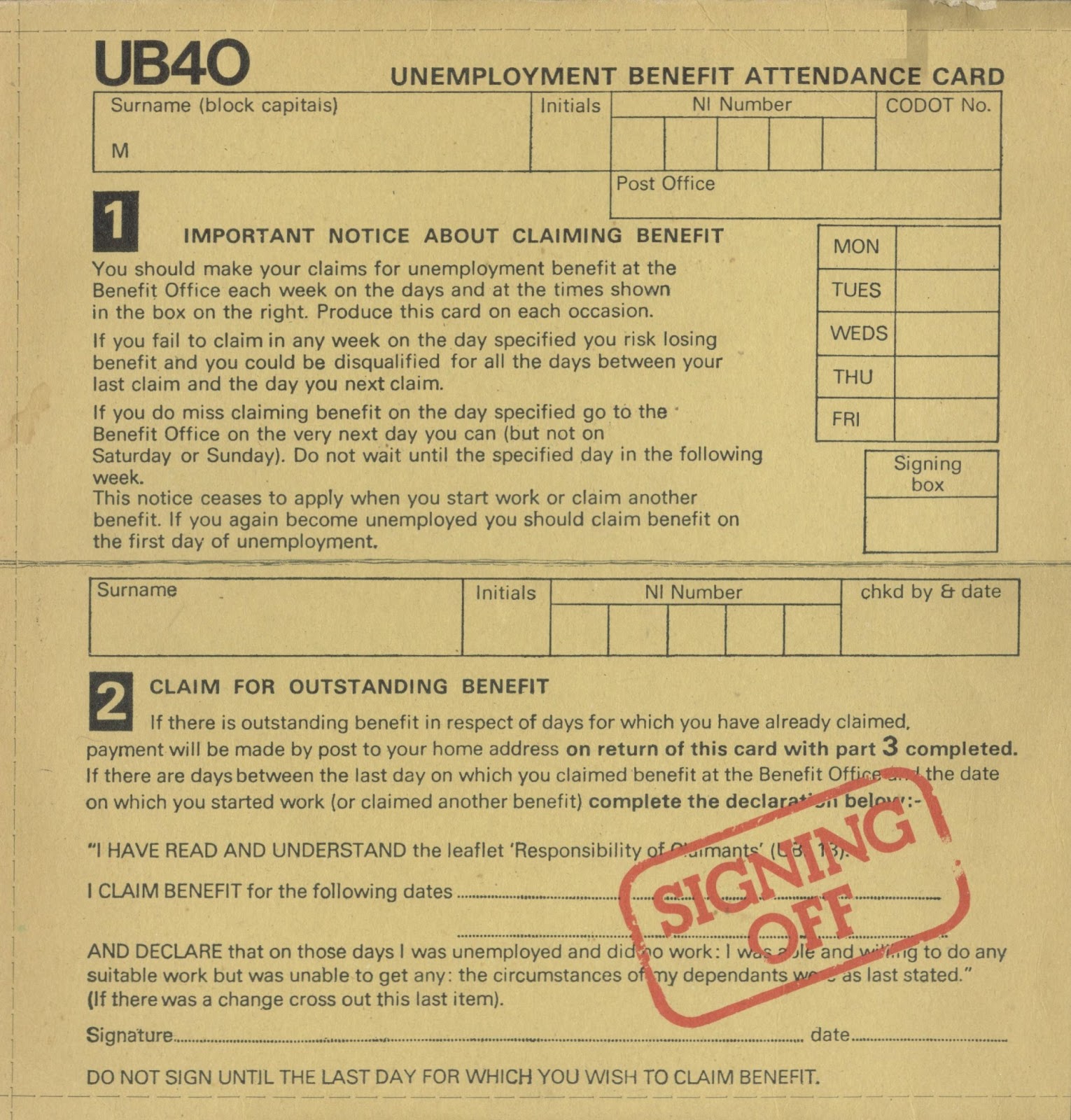 Ub40 Signing Off Vinyl