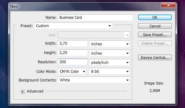 Visiting Card Size In Photoshop