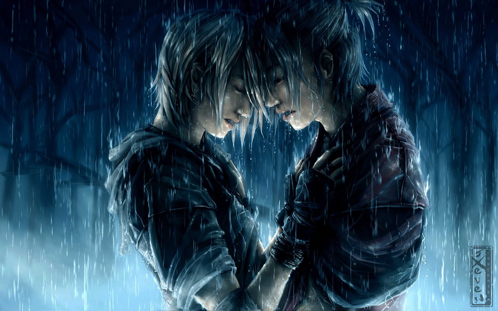 Wallpaper Love Couple Rain