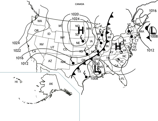 Weather Map With Fronts And Temperatures