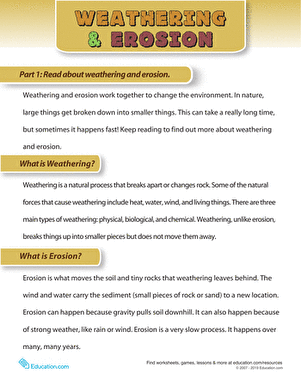 Weathering And Erosion For Kids Worksheets